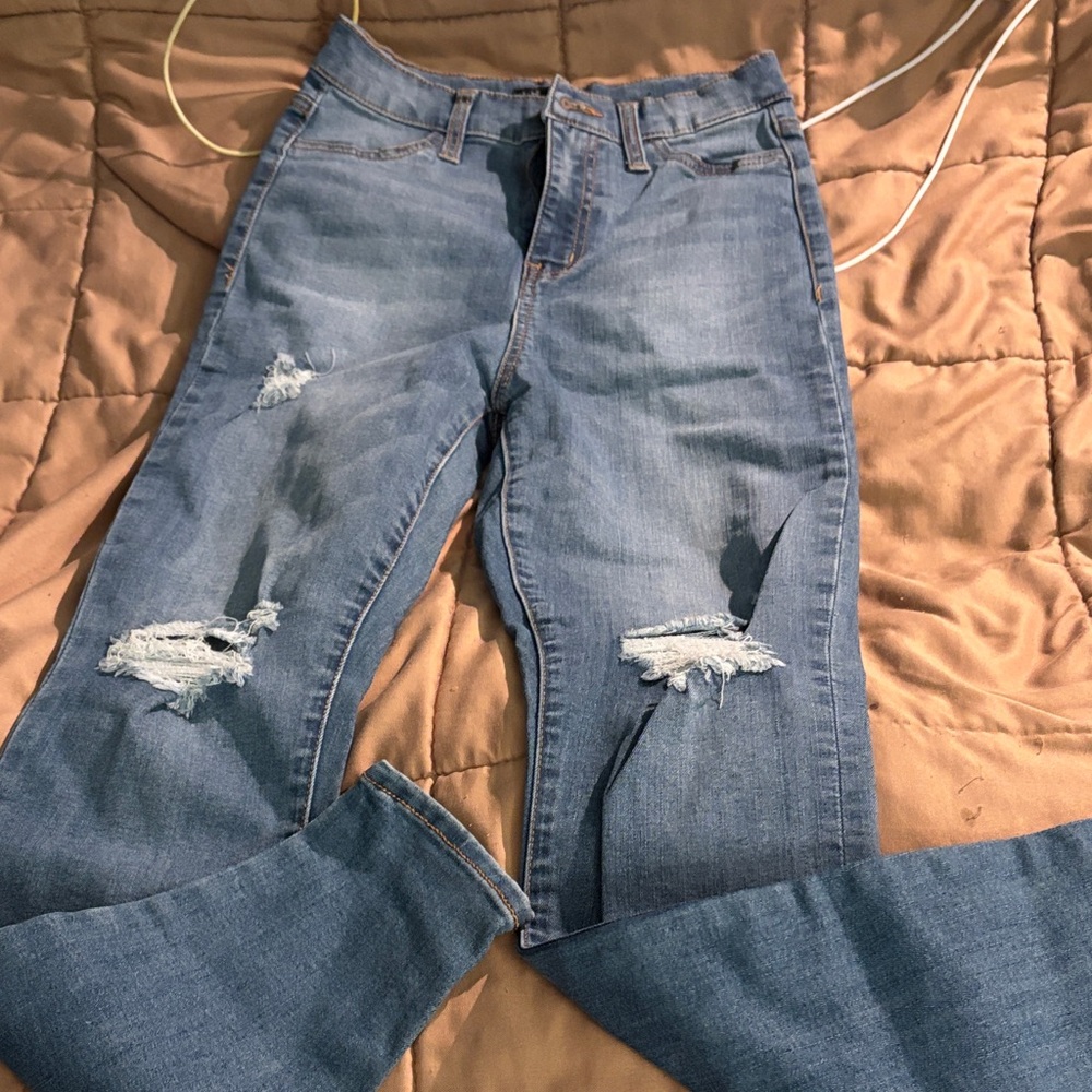 Fashion Nova Light Blue Distressed Skinny Jeans
